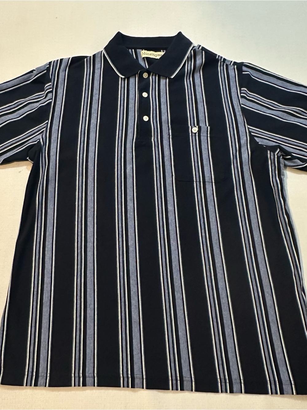 Vintage Munsingwear Striped Polo Shirt Mens Large Blue Retro Golf 90s USA